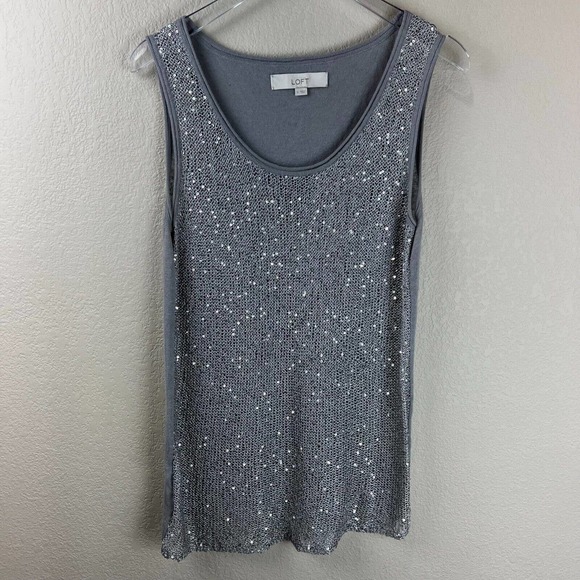 Loft‎ Womens Tank Top Sequin Small Sleeveless Silver Gray Pullover Scoop Neck - Picture 1 of 10